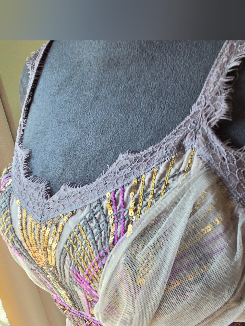 FREE PEOPLE Artemis Purple Gray Embellished Goddess Maxi Dress Whimsigoth Gown M - Picture 2 of 14